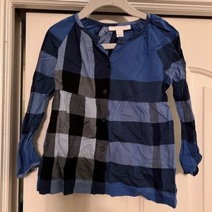 Clearance! Blue Burberry check long sleeved blouse. Sale!